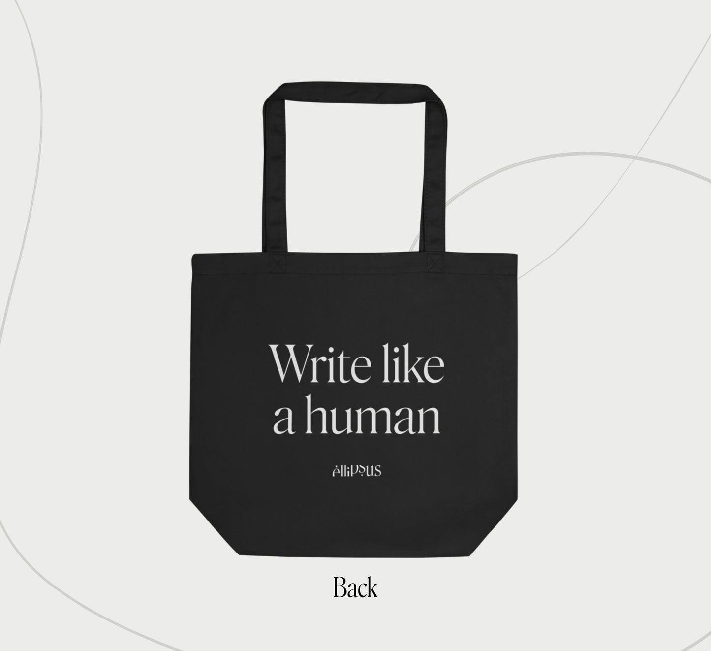 "Write like a human" Ellipsus logo tote