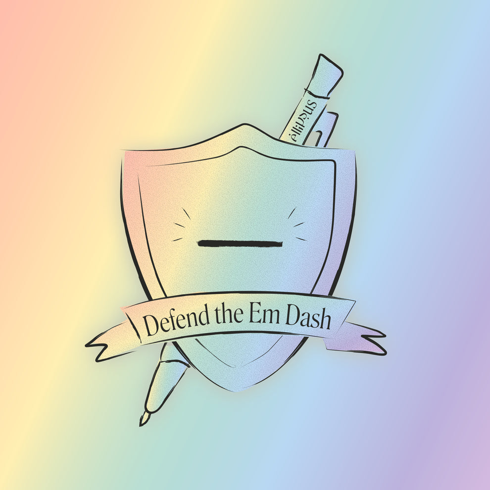 Defend the Em Dash – AEGIS – die cut rainbow – Ellipsus merch