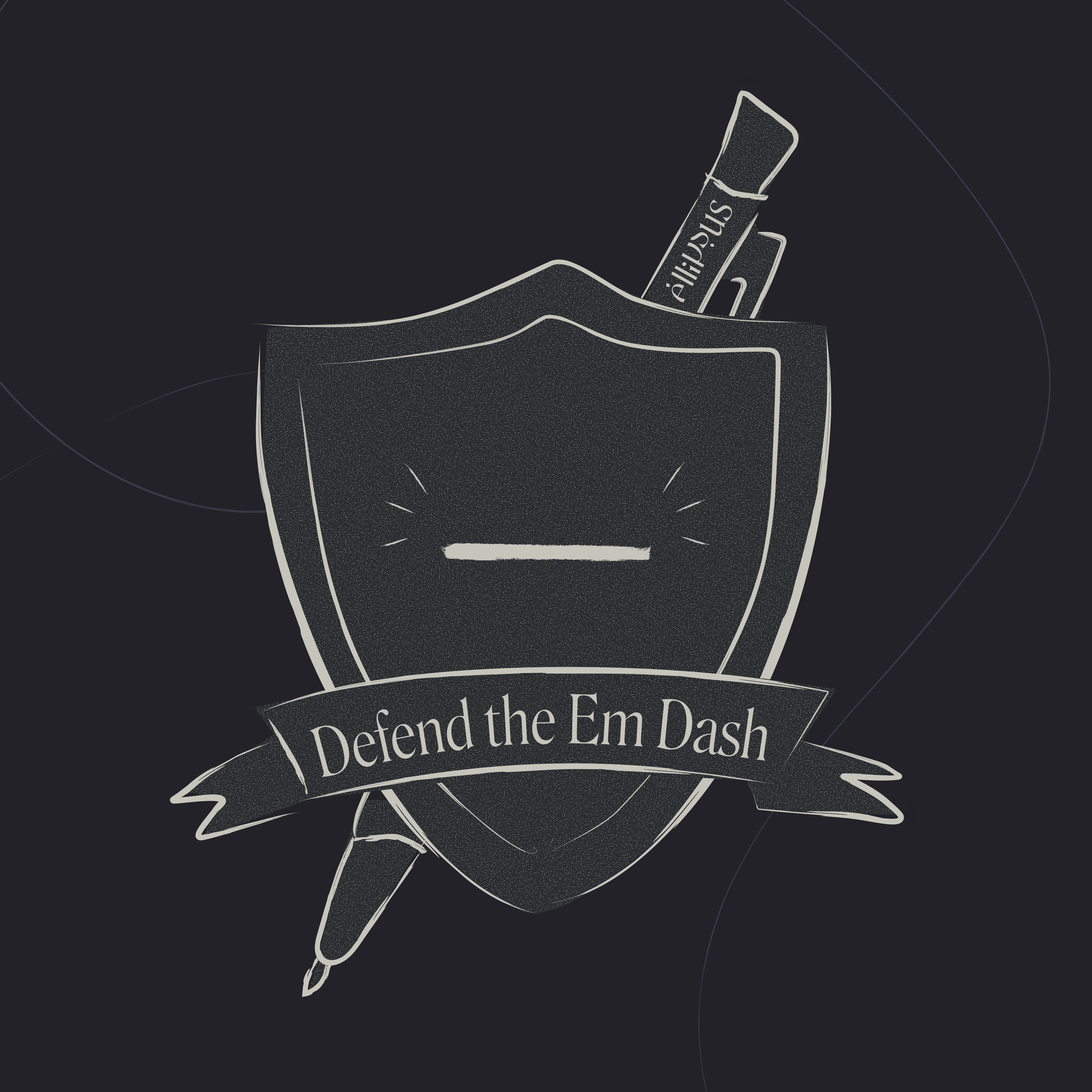 Defend the Em Dash – AEGIS – dark die-cut – Ellipsus merch